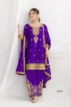 Anaita Purple Chinon Readymade Suit with Embroidery Coding & Sequence Work | Grocsy