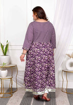 Miravan Women's Plus Size Purple cotton Floral Gota Lace Work Anarkali Kurta | Grocsy
