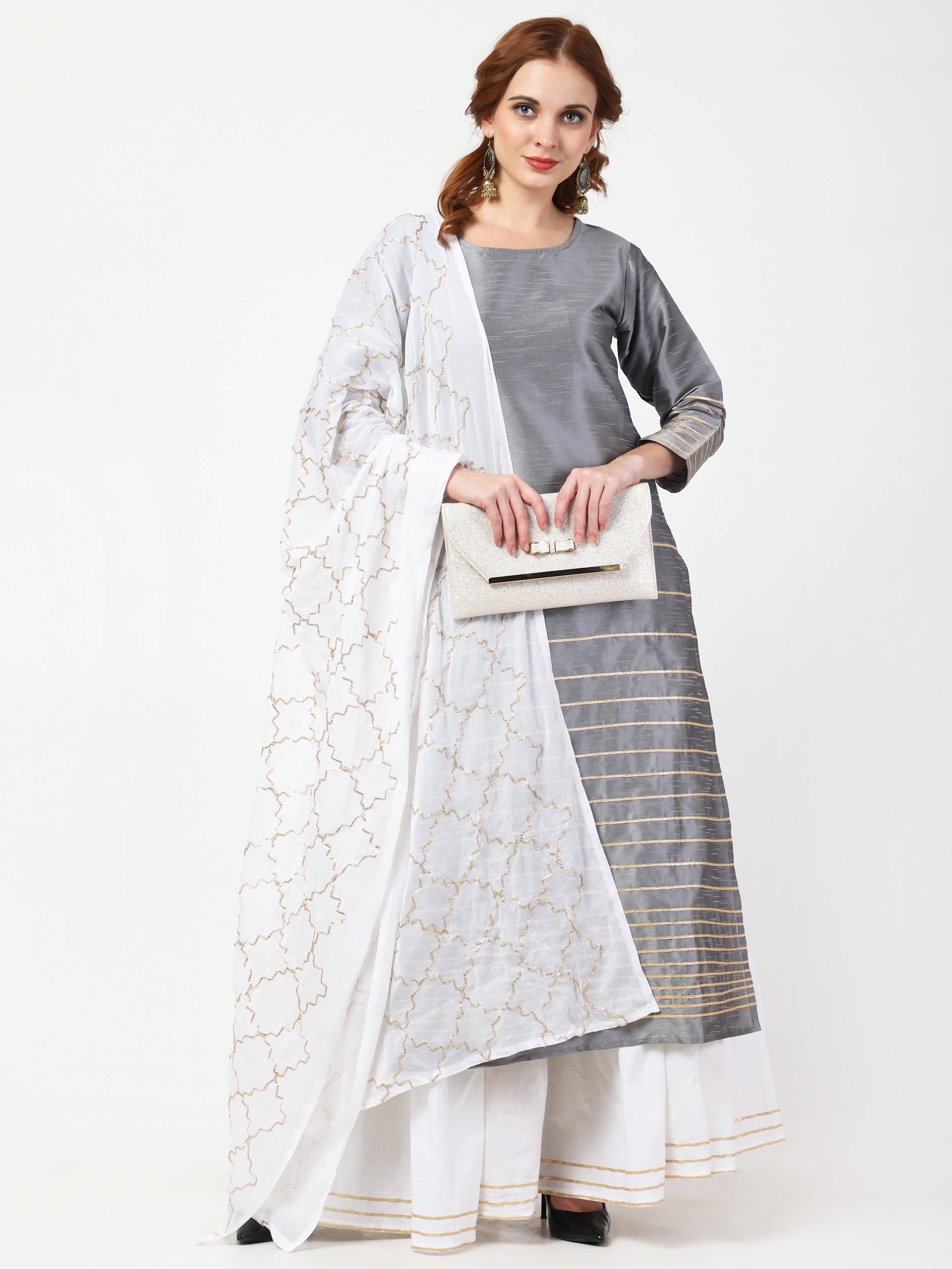 Cheera Kurta With Skirt & Embroidered Dupatta set (CH108KSD) | Grocsy