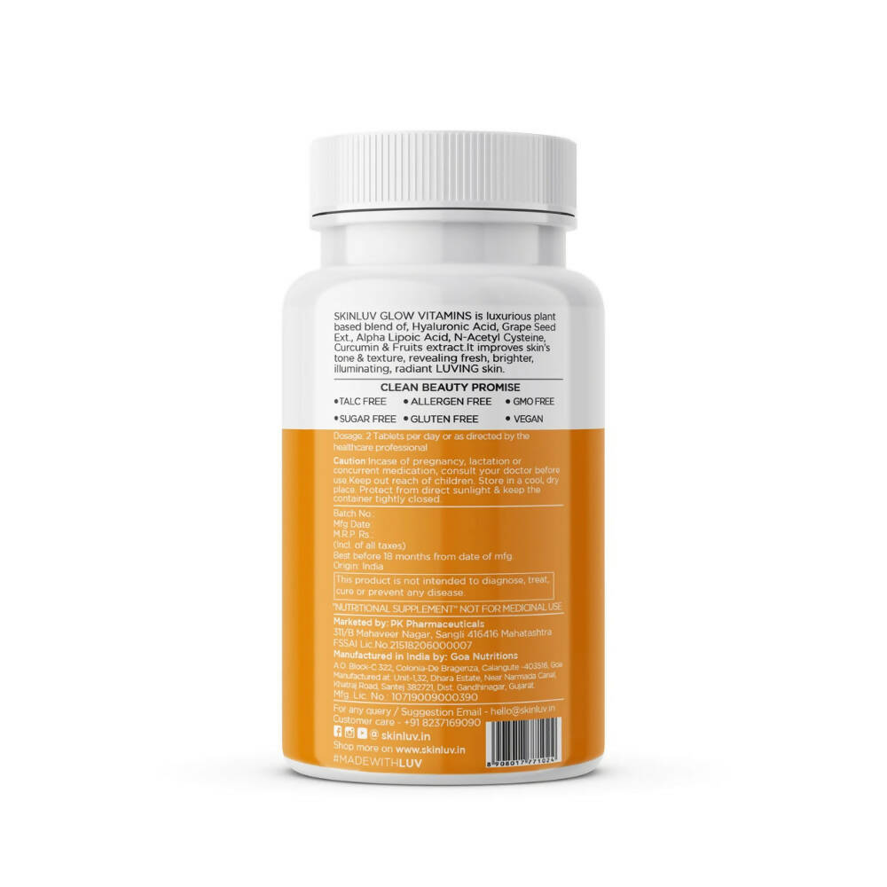 SkinLuv Plant Based Vegan Glow Vitamins Sugar Free Veg Tablets | Grocsy