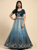 Blue Fancy Net Sequence Embroidered Lehenga Choli with Dupatta - Dhara | Grocsy
