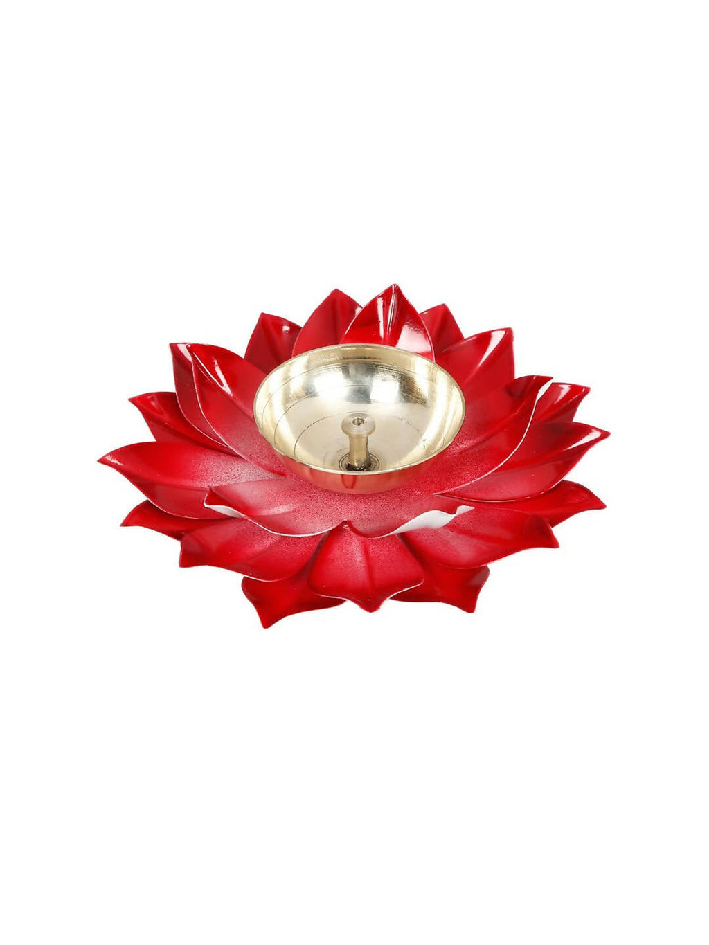 CraftVatika Red Lotus-Shaped Pooja Diya Oil Lamp | Grocsy