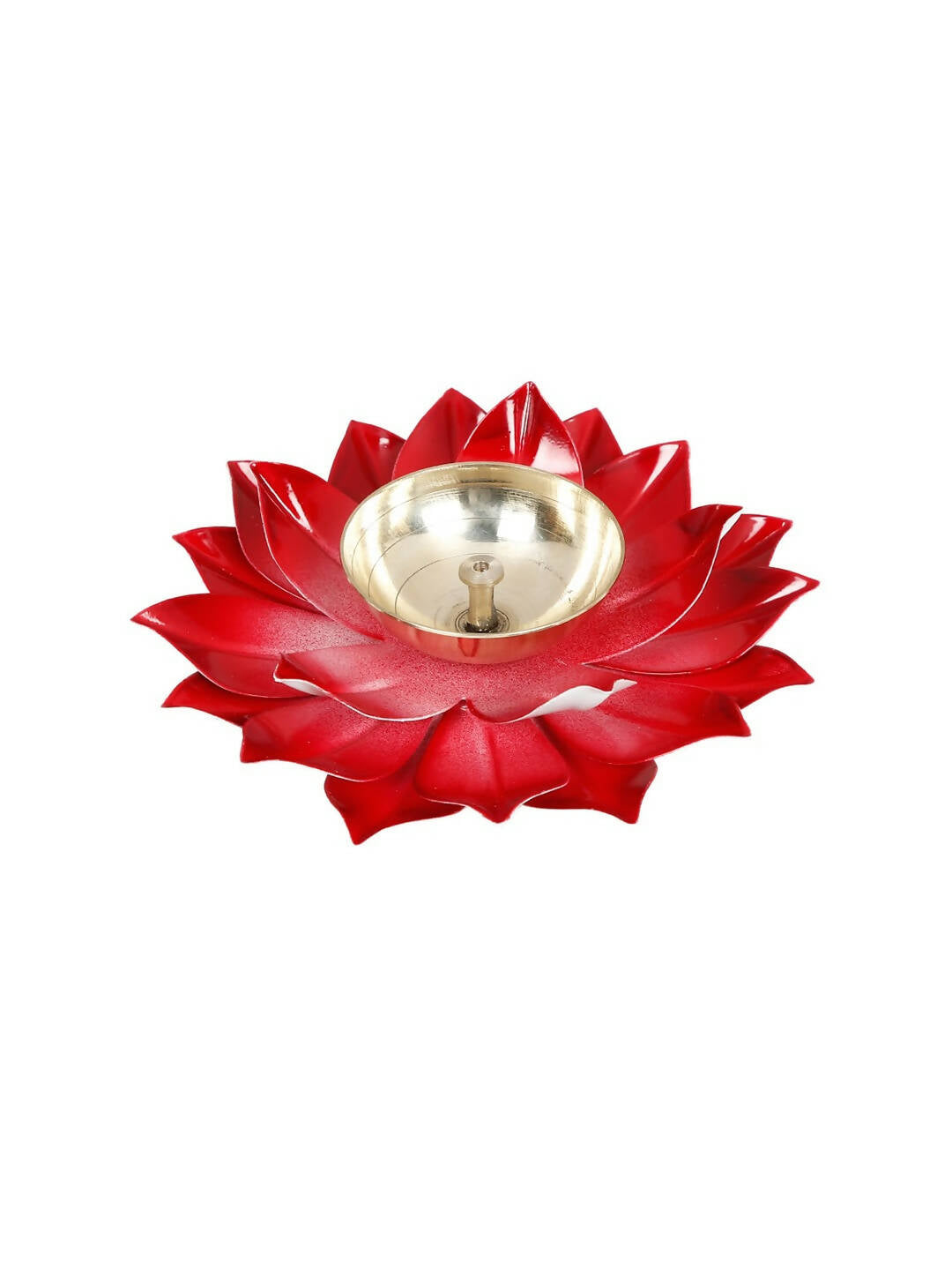 CraftVatika Red Lotus-Shaped Pooja Diya Oil Lamp | Grocsy