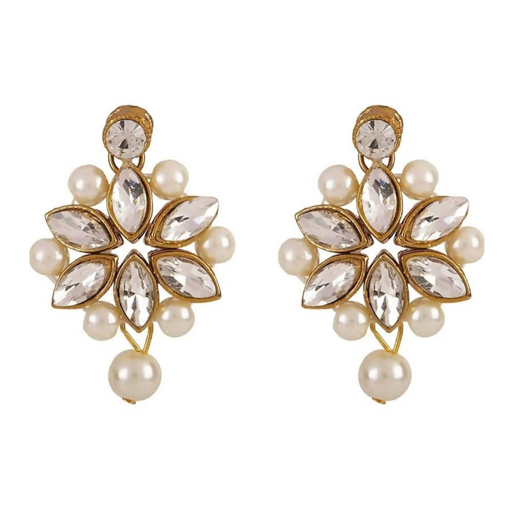 Mominos Fashion Trendy Gold-Polished with Stone & Pearls Necklace Set | Grocsy