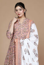 Miravan Women's Surpassing Orange Partywear Floral Printed Anarkali Kurta Dupatta  | Grocsy