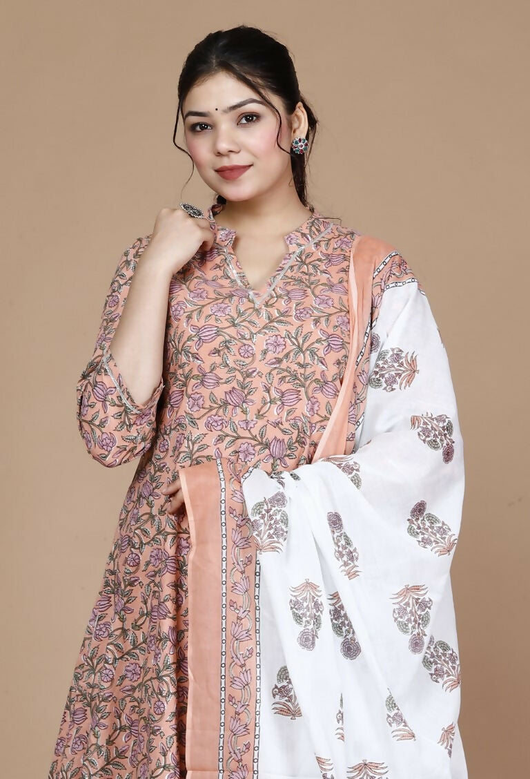 Miravan Women's Surpassing Orange Partywear Floral Printed Anarkali Kurta Dupatta  | Grocsy