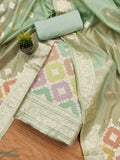Lorenvalley Fashion Women Zari Woven Organza Suit Unstitched - Green | Grocsy