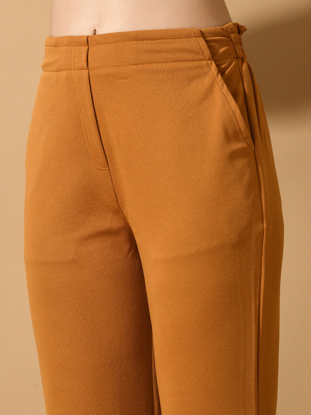 Myshka Women's Mustard Straight Fit Party Trouser | Grocsy