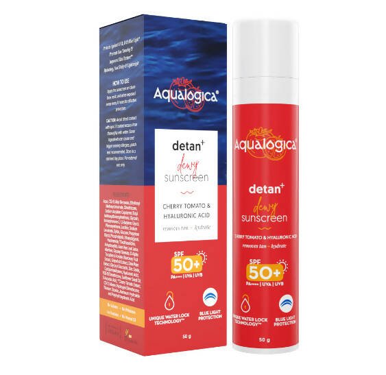 Aqualogica Detan + Dewy Sunscreen With Cherry Tomato & Hyaluronic Acid, SPF 50+ & PA++++ | Grocsy