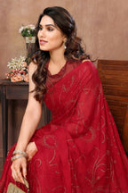 Aafreen Partywear Designer Red Rangoli Silk Fancy Saree | Grocsy