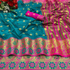 Vamika Cotton Rich Silk With Jacquard Weaving Rama Green Saree | Grocsy