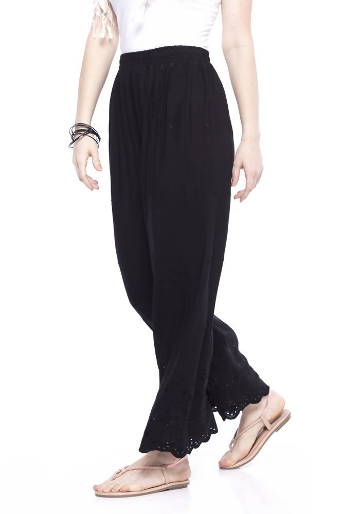 Mominos Fashion Reyon Cotton Black Embroidery Chikan Palazzo | Grocsy