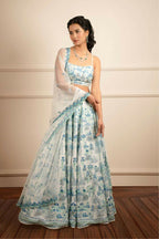 Jyoti Fashion Premium Sky Blue Faux Georgette 3MM Sequins with Thread & Jari Embroidery Lehenga Choli with Dupatta | Grocsy