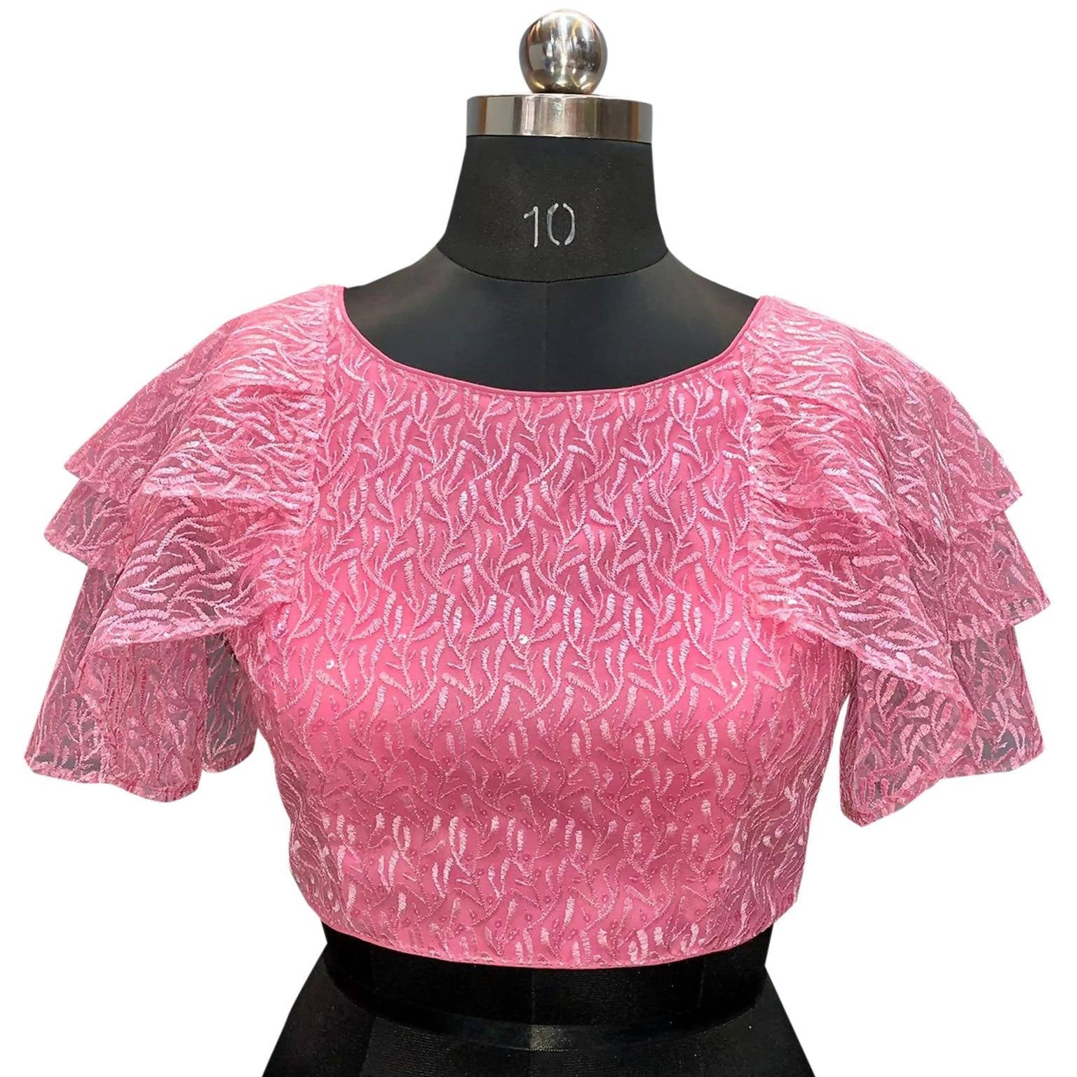 Vamika Pink Net Shifly Work Blouse | Grocsy