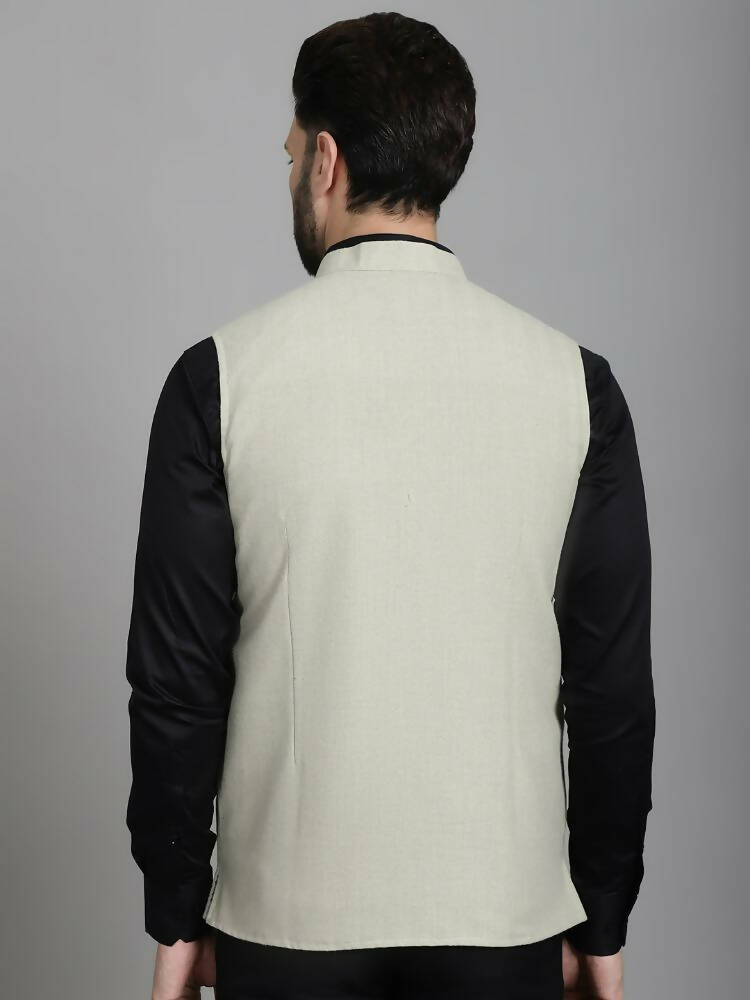 Even Apparels Self-Design Waistcoat With Welt Pockets - Beige | Grocsy