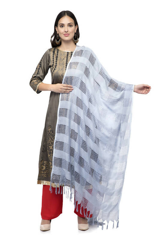 Mominos Fashion Moeza Silver Grey Window Cotton Dupatta | Grocsy