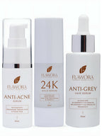 Flawora Set of Anti-Grey Hair Serum, Anti Acne Serum and Golden Glow Face Serum | Grocsy