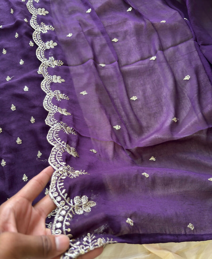KC Purple Wedding Wear Embroidered Crush Silk Salwar Suit | Grocsy