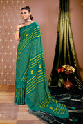 Teal Chiffon Leheriya Printed Saree With Unstitched Blouse Piece - Shanaya | Grocsy