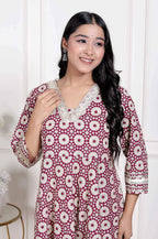 Miravan Women's Cream Embroidered Cotton Anarkali Kurta and Dupatta | Grocsy
