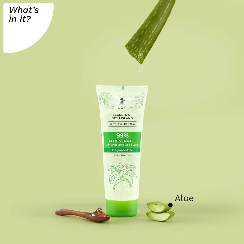 Pilgrim Korean 99% Pure Aloe Vera Gel with Vitamin E & Vitamin B5, Hydrates & Soothes Skin - Korean Skin Care | Grocsy