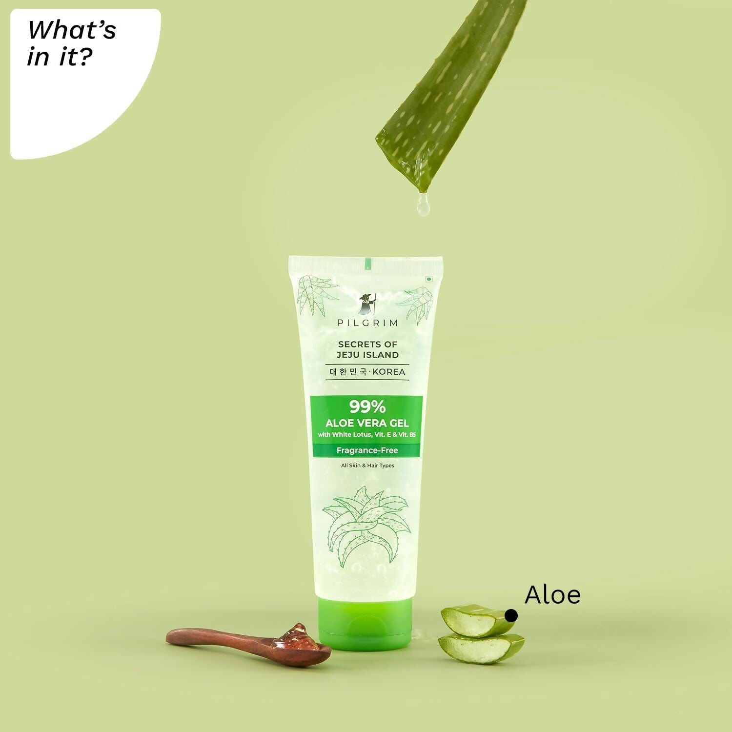 Pilgrim Korean 99% Pure Aloe Vera Gel with Vitamin E & Vitamin B5, Hydrates & Soothes Skin - Korean Skin Care | Grocsy