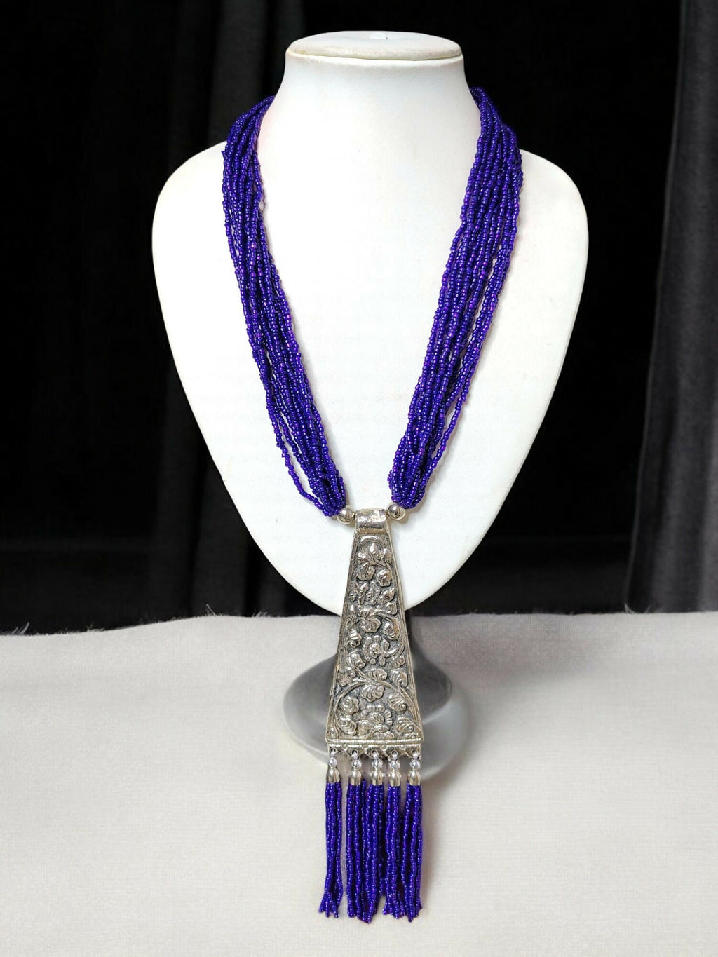 Inhanns Day-To-Dinner Tie Shaped Oxidized Black Metal Multi-Layered Long Only Necklace - Dark Prule Necklace | Grocsy