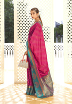 Pink Soft Banarasi Paithani Copper Zari Weaving Saree With Unstitched Blouse Piece - Jodha | Grocsy