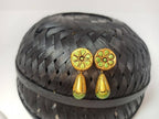 Terracotta Round Earstuds With Drops-Copper And Green | Grocsy