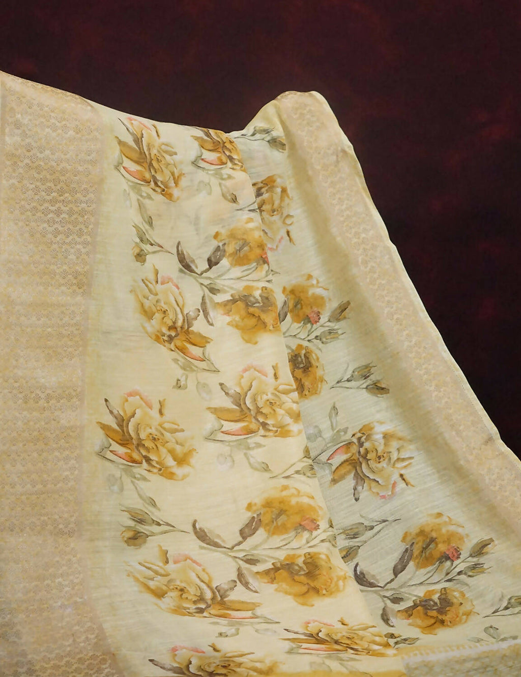 Shades Of Lemon Yellow With Floral Design Semi Chanderi Saree By Gayathri Reddy Designer Studio | Grocsy