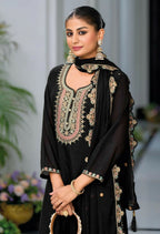 Anaita Black Premium Embroidered Chinon Readymade Salwar Suit (Free Size) | Grocsy