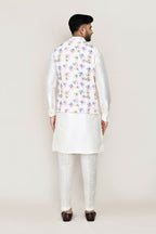 Joban Fashion White Colored Art Silk Fabric Kurta, Jacket With Straight Fit Pant | Grocsy