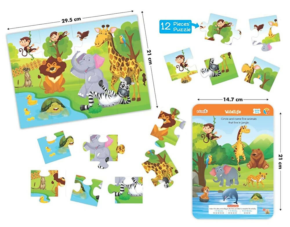 Braintastic Educational Game (3-6 yrs):Animal World / Kids Toys/Write & Wipe Activity Sheets/ Free 12 pc Puzzles | Grocsy