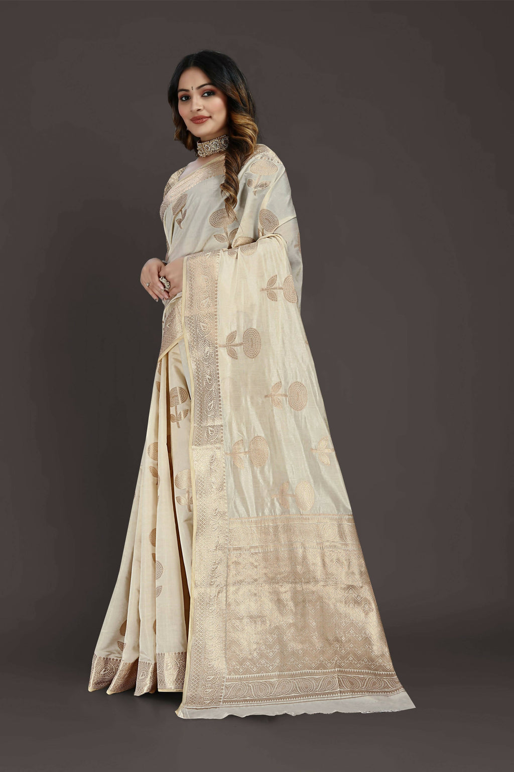 Off White Pure Raw Silk Zari Woven Saree with Unstitched Blouse Piece - Alisha | Grocsy