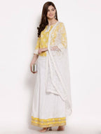 Myshka Women's Yellow Cotton 3/4 Sleeve Round Neck Printed Casual Lehenga Choli Set | Grocsy