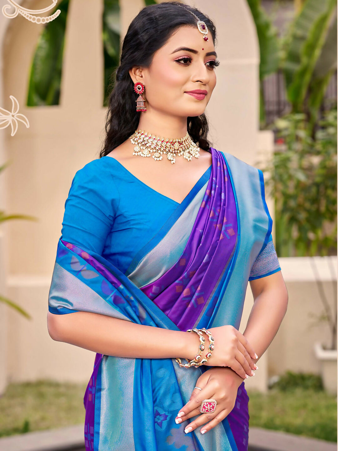 Shree Shyam Fashion Pochampalli Silk Violet Saree | Grocsy
