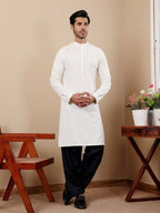 White Viscose Designer Chikankari Embroidery Work Men's Kurta - Mahotsav | Grocsy