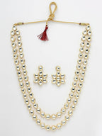 NVR Women's Gold-Polished Kundan 2 Layered Handcrafted Jewellery Sets With Drop Earrings | Grocsy
