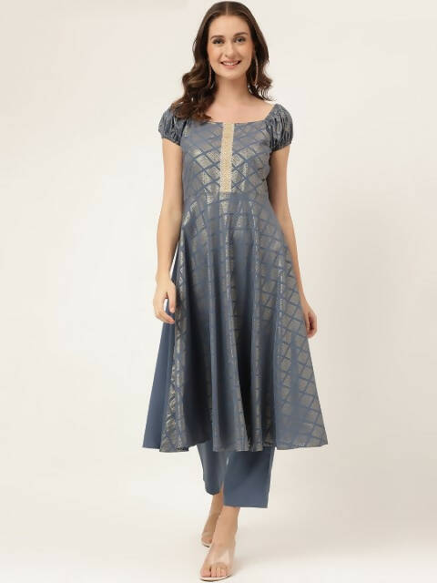 FIORRA Women's Grey Poly Crepe A-Line Kurta Set | Grocsy