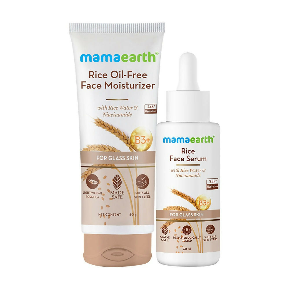 Mamaearth Rice Serum & Oil-Free Moisturizer Combo For Glass Skin | Grocsy