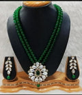 Gold-Polished Alloy Green Beaded Rhinestones Pendant Set - The Pari | Grocsy