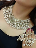 Gold-Polished Alloy Handmade Pearl & Stone Studded Choker Necklace Set - The Pari | Grocsy