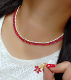 Gold-Polished Alloy Ruby Colour American Diamond Choker Necklace Set - The Pari | Grocsy