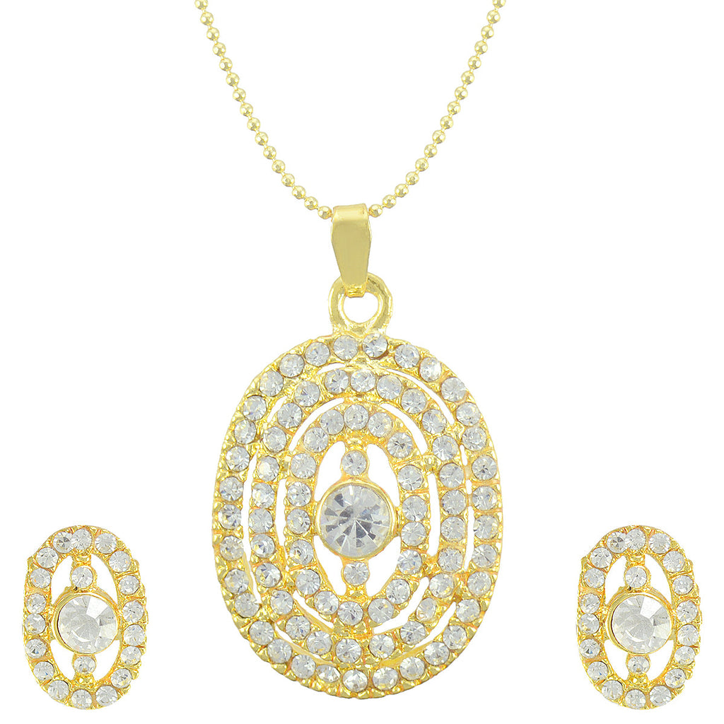 Gold-Polished Alloy Rhinestones Studded Pendant Set - The Pari | Grocsy