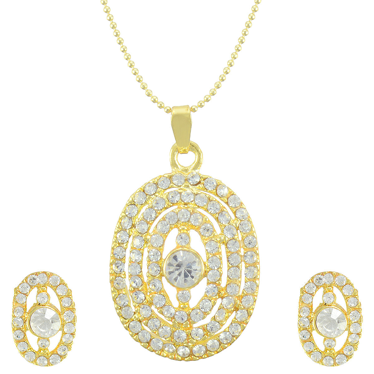 Gold-Polished Alloy Rhinestones Studded Pendant Set - The Pari | Grocsy