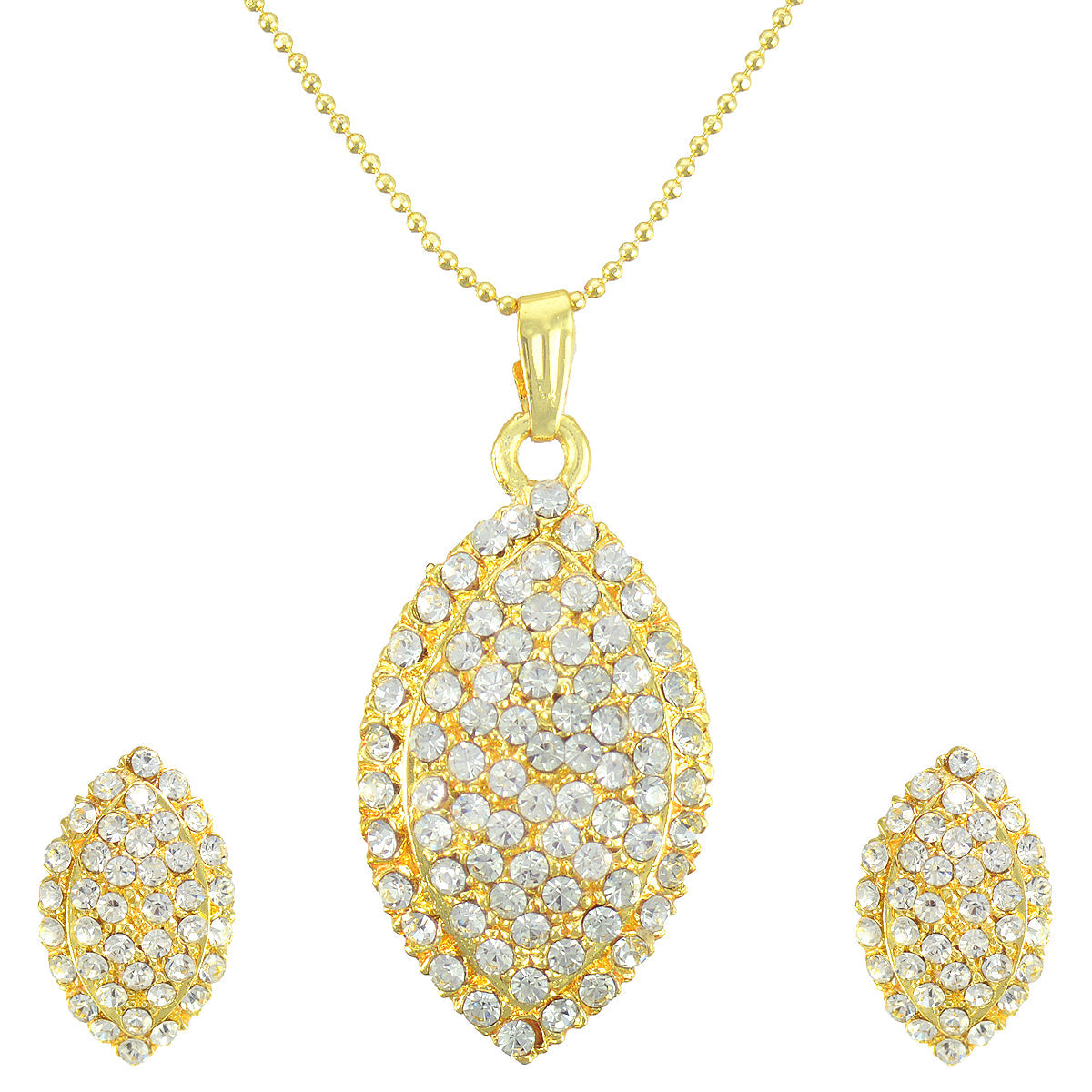 Gold-Polished Alloy Rhinestones Studded Pendant Set - The Pari | Grocsy