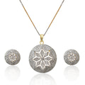 Rhodium-Plated Alloy Round Flower Engraved Ad Pendant Set - The Pari | Grocsy