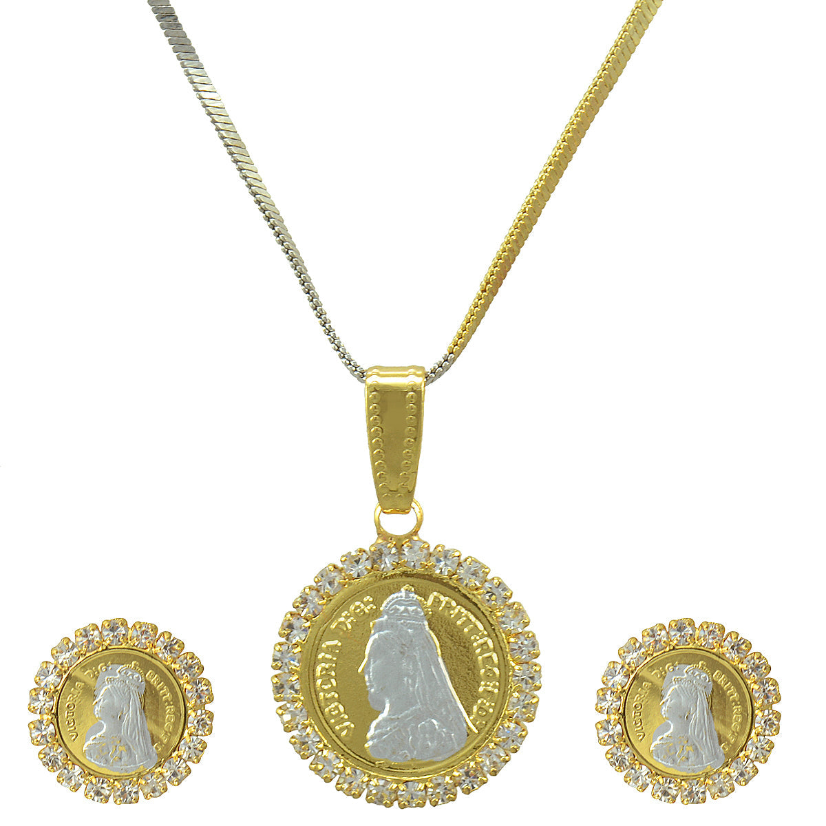 Gold-Polished Alloy Ginnin American Diamond Pendant Set - The Pari | Grocsy
