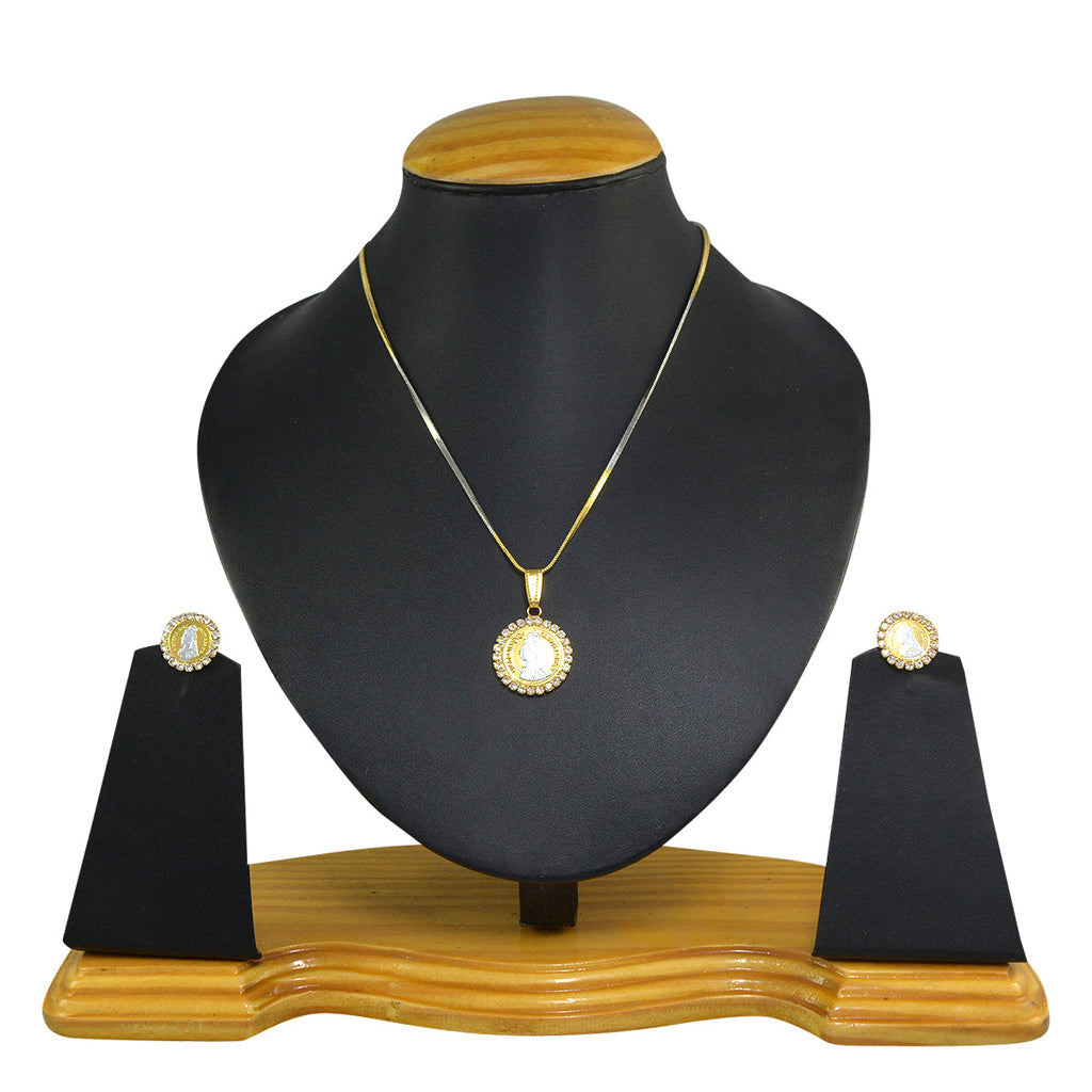 Gold-Polished Alloy Ginnin American Diamond Pendant Set - The Pari | Grocsy