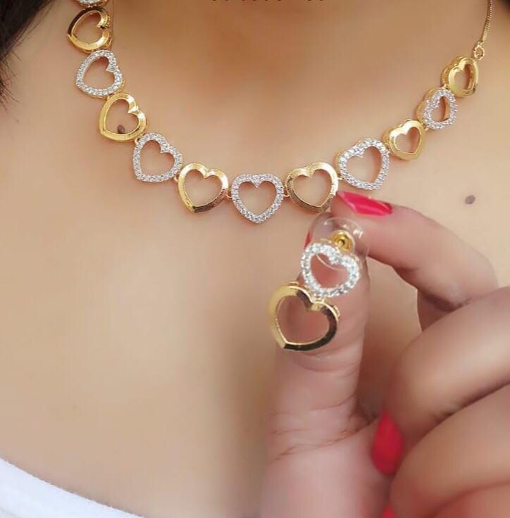 Gold-Polished Alloy Heart Shape Ad Choker Necklace Set - The Pari | Grocsy